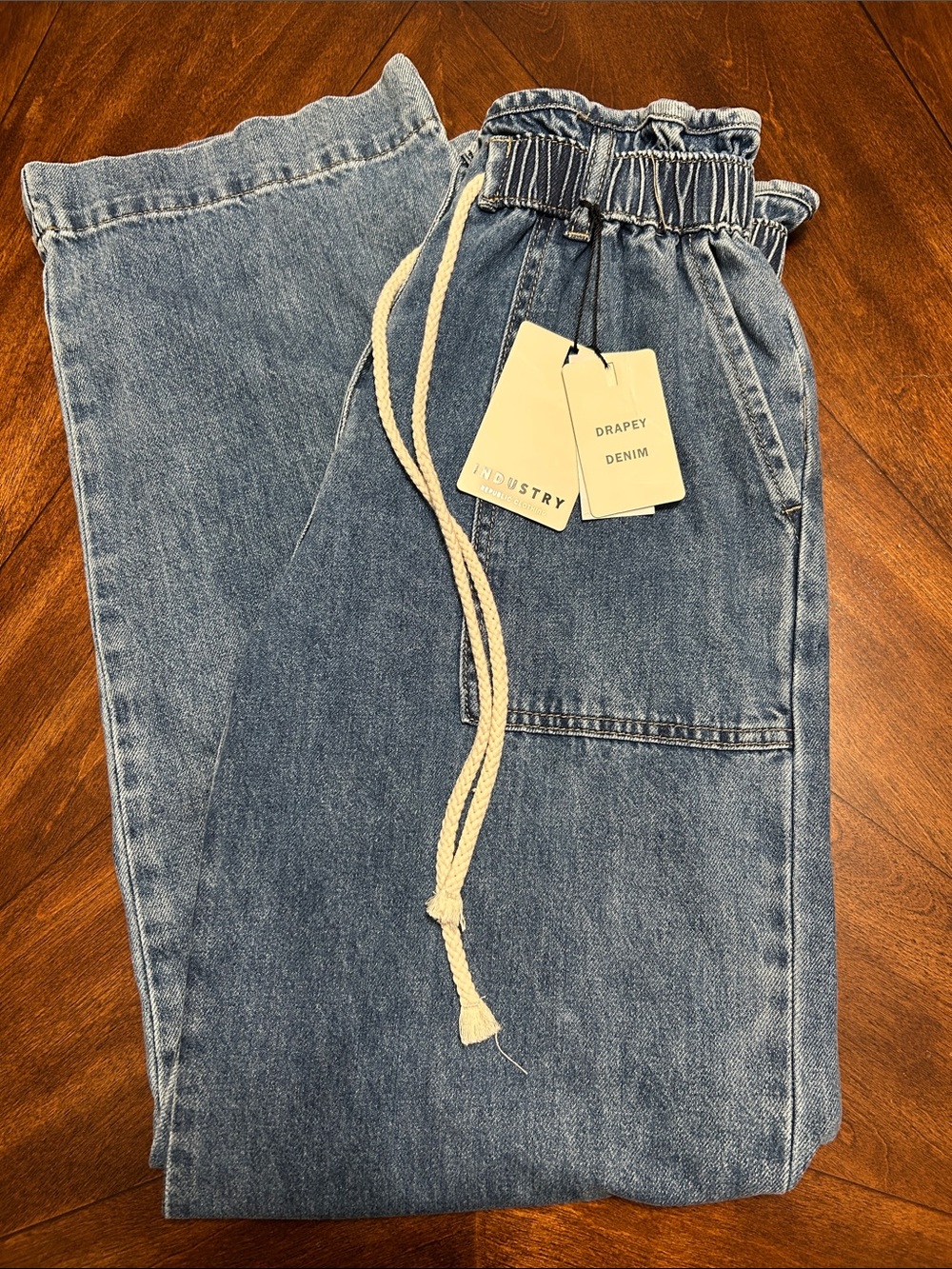 Drapey Denim Drawstring Women’s Jeans - Light Blue